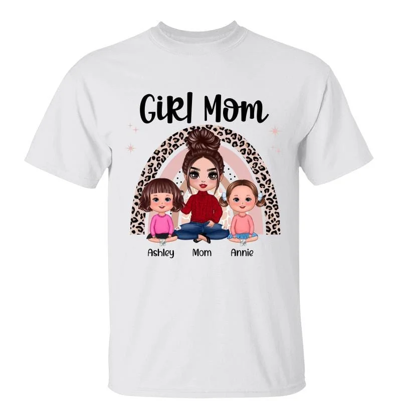 Funny graphic T-shirts with memes-Girl Mom Boy Mom Doll Rainbow Personalized Shirt