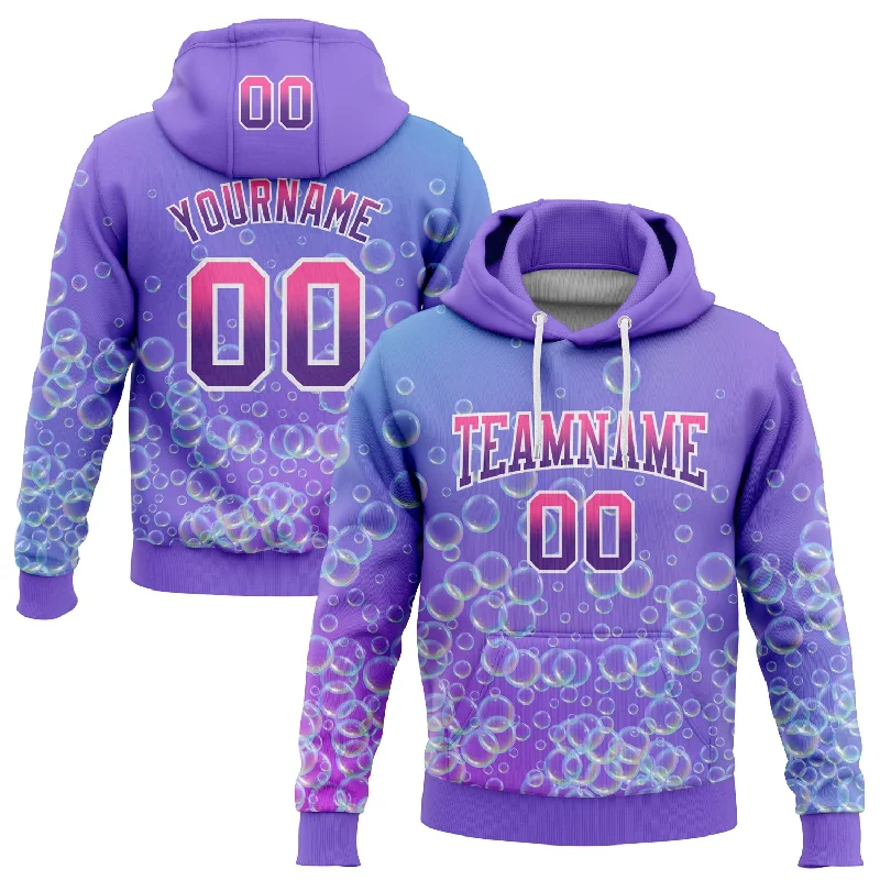 Women's Hidden Pocket Hoodies-Custom Stitched Purple Pink-White Fade 3D Pattern Design Colorful Bubbles Sports Pullover Sweatshirt Hoodie