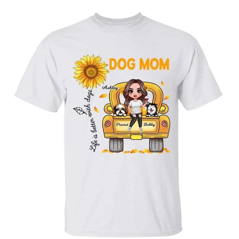 Custom graphic tees for pet lovers-Sunflower Doll Dog Mom Sitting On Truck Personalized Shirt