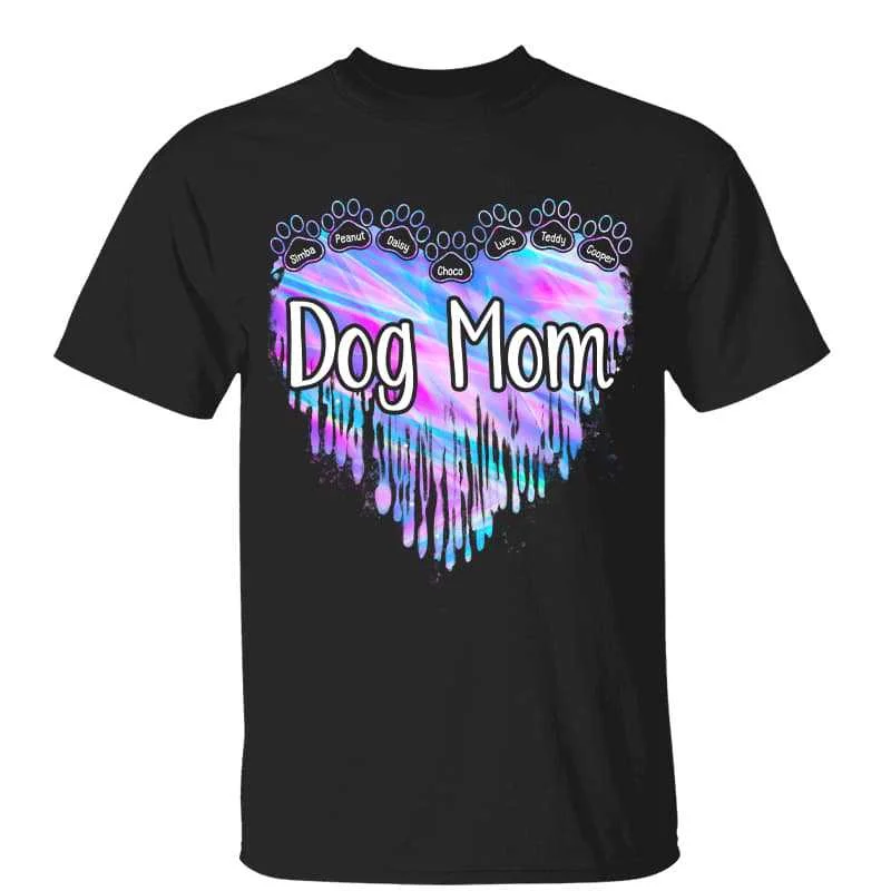 Cool beach-themed graphic T-shirts-Hologram Melting Heart Dog Mom Personalized Shirt