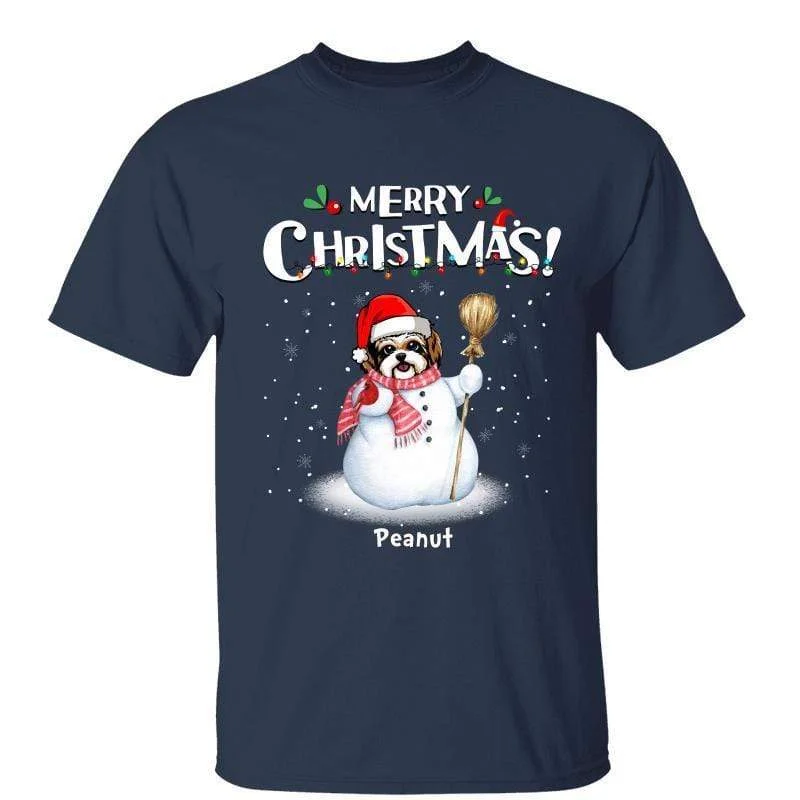 Funny birthday T-shirts with graphics-Dogs Snowman Christmas Personalized Shirt