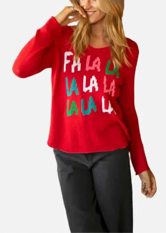 Mohair lightweight pullover sweater for travel-Women's Ribbed Floral Pullovers-Fa La La In Red