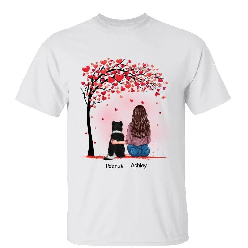 Cool graphic tees with positive affirmations-Girl & Dog Under Heart Tree Gift For Dog Lovers Personalized Shirt