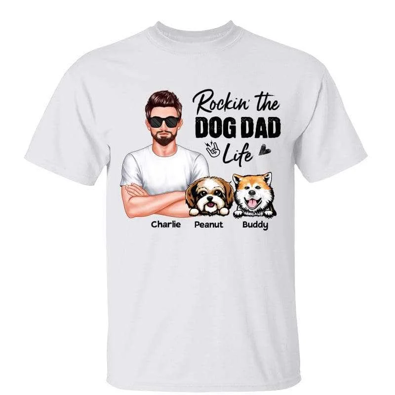 Custom concert T-shirts for fans-Rockin‘ The Dog Dad Life Real Man Father's Day Gift Personalized Shirt