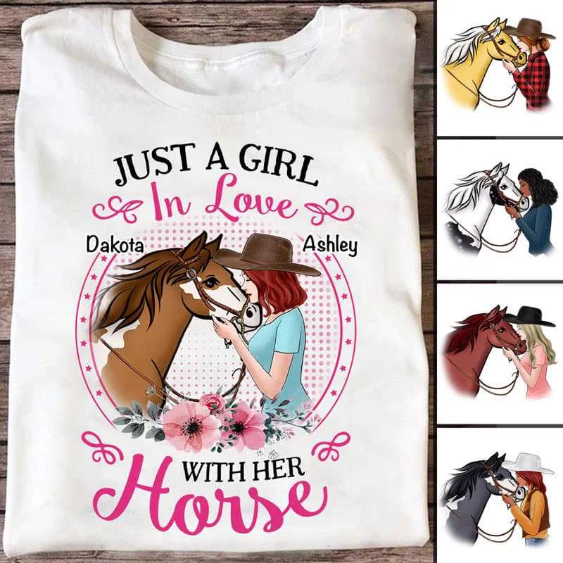 Custom funny T-shirts for group trips-Girl In Love With Her Horse Light Color Personalized Shirt