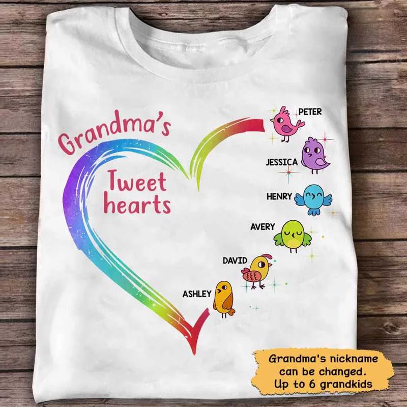 Funny quote T-shirts for group events-Grandma‘s Tweet-Hearts Birds Personalized Shirt