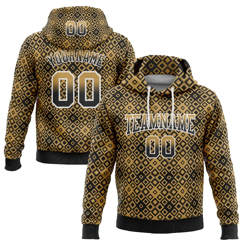 Women's Fringe Hoodies-Custom Stitched Old Gold Black-White Fade 3D Pattern Design Geometric Square Shapes Sports Pullover Sweatshirt Hoodie