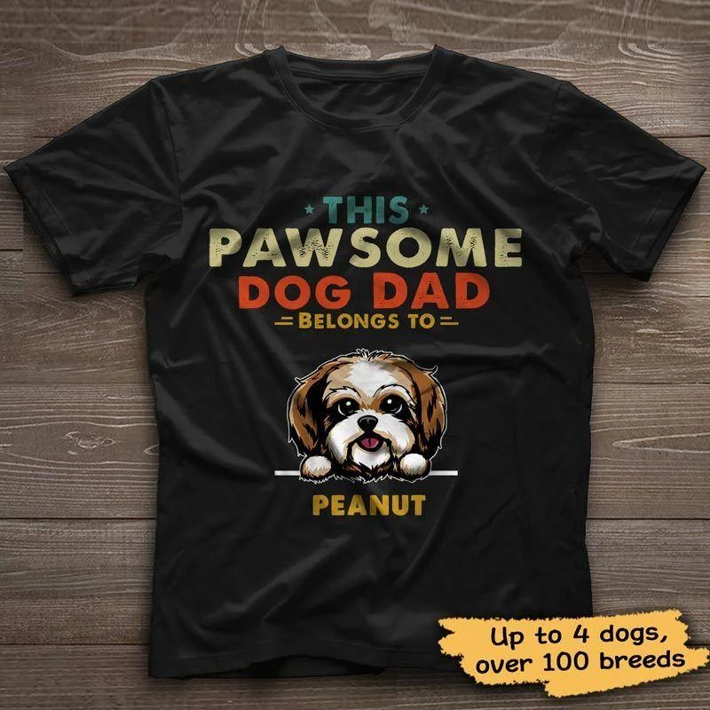 Custom-made T-shirts for family outings-Pawsome Dog Dad Peeking Dog Personalized Shirt