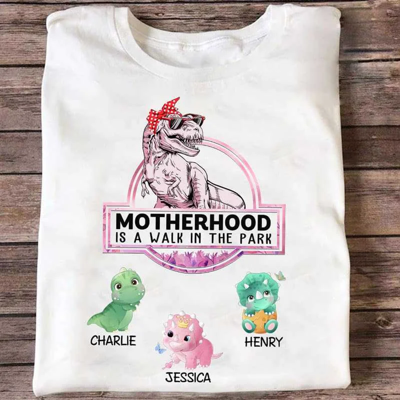 Funny photo T-shirts for family reunions-Mother‘s Day Dinosaur A Walk In The Park Personalized Shirt