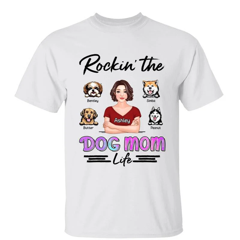 Motivational T-shirts for health-conscious individuals-Rockin‘ Dog Mom Life Real Woman Personalized Shirt