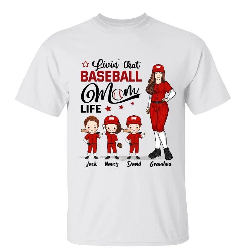 Custom printed holiday tees for families-Livin‘ That Mom Grandma Auntie Baseball Life Personalized Shirt