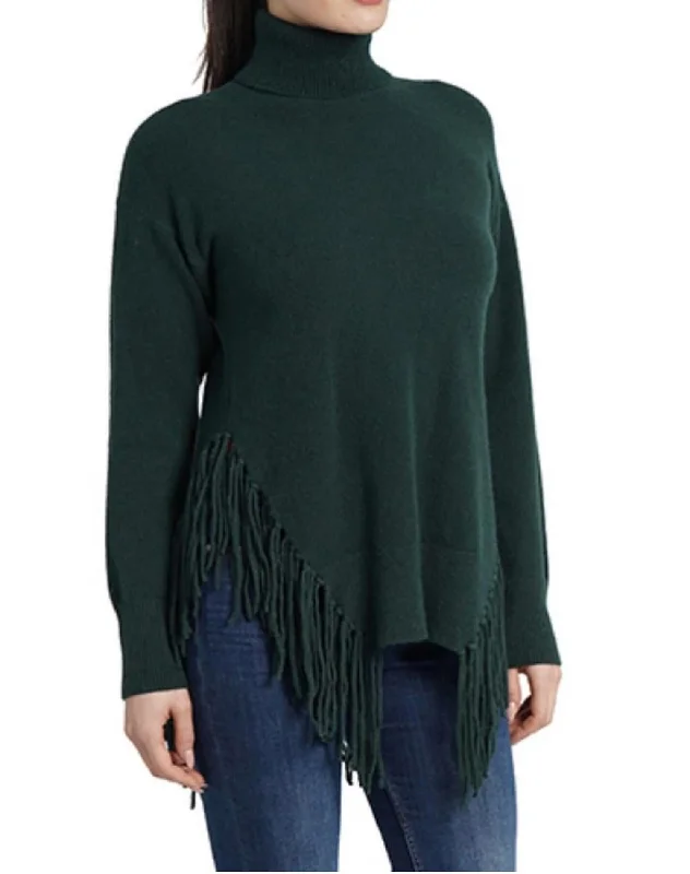 Knit mohair pullover sweater for softness-Women's Resort Pullovers-Saylor Fringe Sweater In Green