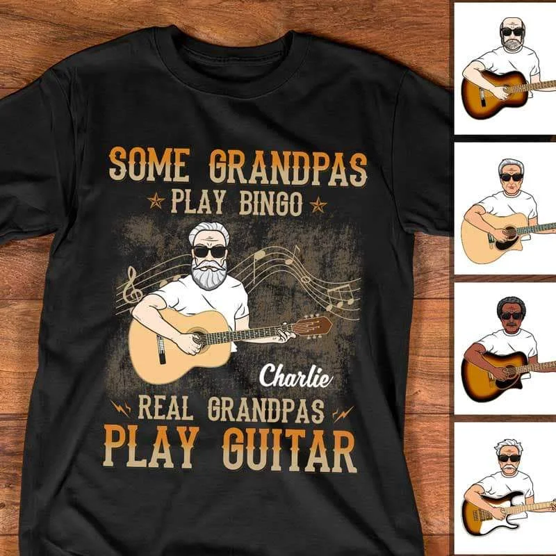 Cool printed T-shirts for teenagers-Real Grandpas Play Guitar Old Man Personalized Shirt