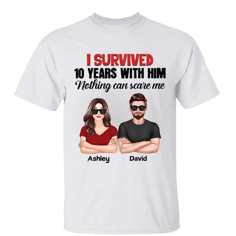 Creative custom graphic tees for travel events-Wife Survived Years With Husband Couple Funny Gift Personalized Shirt