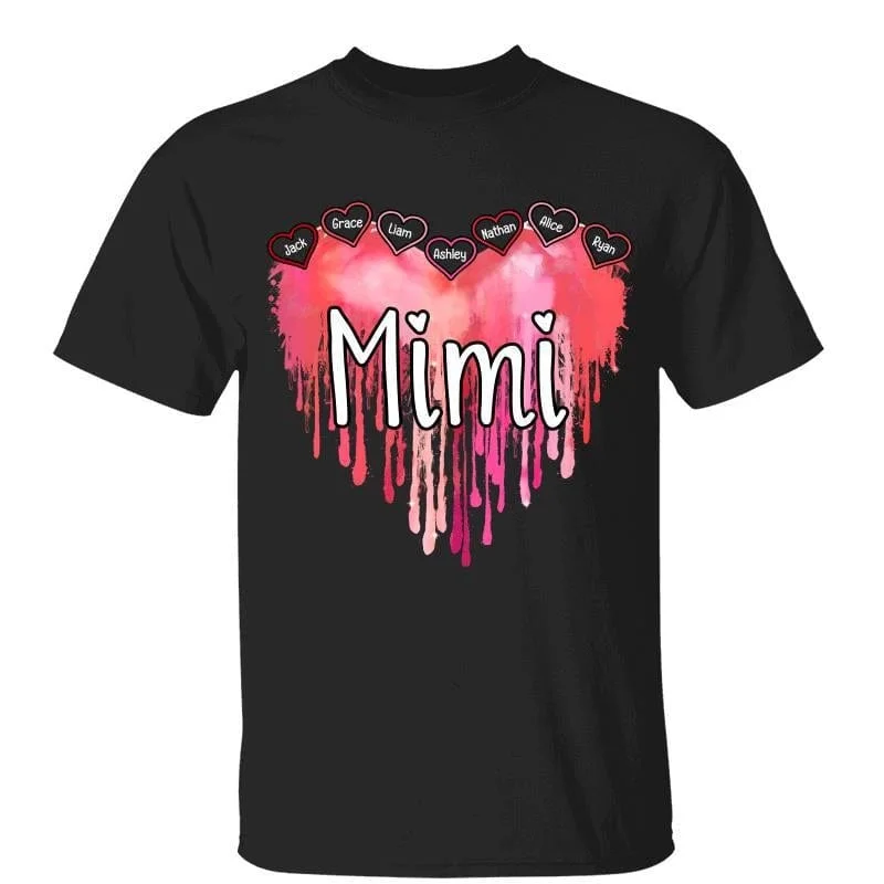 Custom T-shirts for bridal showers-Mom Grandma Melting Pink Heart Personalized Shirt