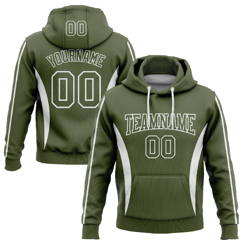 Women's Faded Hoodies-Custom Stitched Olive White 3D Pattern Design Color Blocking Stripe Sports Pullover Sweatshirt Hoodie