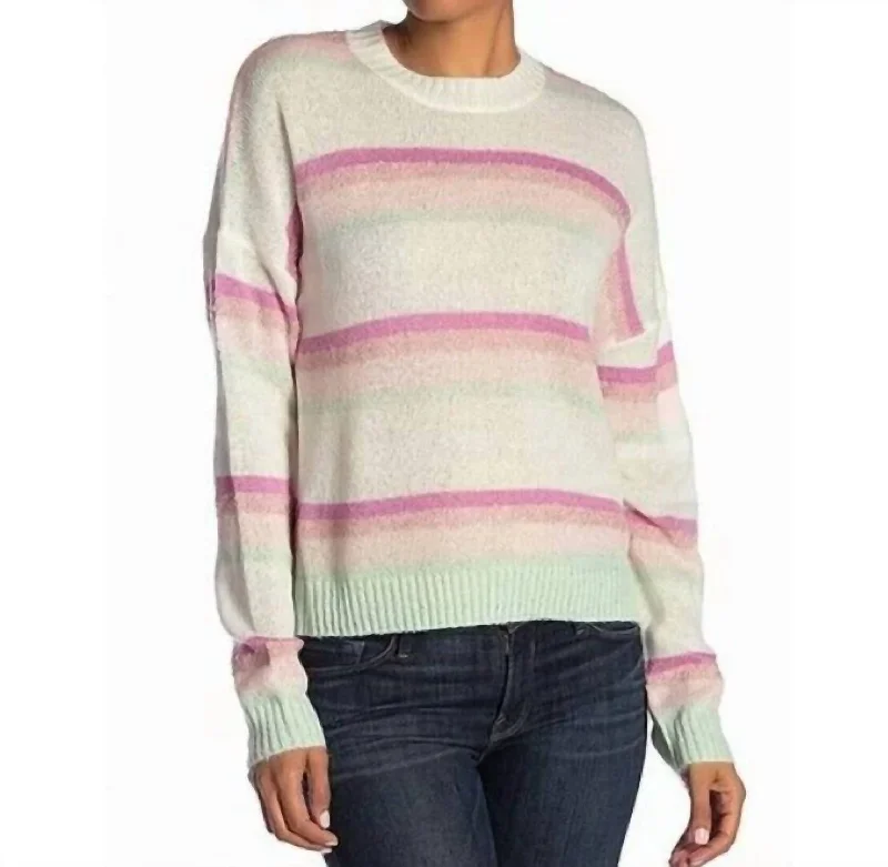 Acrylic crew-neck pullover sweater for budget-Women's High-Low Pullovers-Knit Stripe Soft Marled Crewneck Sweater In Multicolor