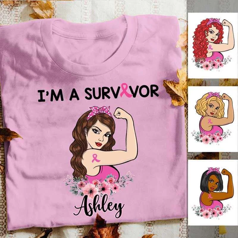 Fun pop culture graphic T-shirts-Breast Cancer Survivor Personalized Shirt