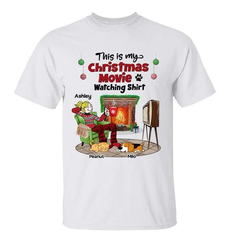 Cool and fun printed T-shirts for kids-My Christmas Movies Watching Dogs Cats Personalized Shirt