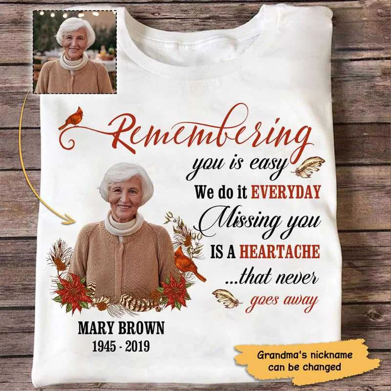 Custom design T-shirts for birthdays-Missing You Is Heartache Cardinal Photo Memorial Personalized Shirt