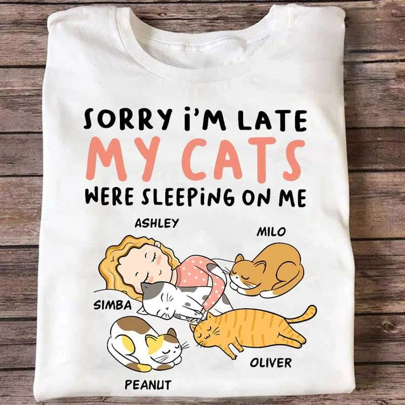 Custom printed graphic T-shirts for events-My Cats Were Sleeping On Me Chibi Girl Personalized Shirt