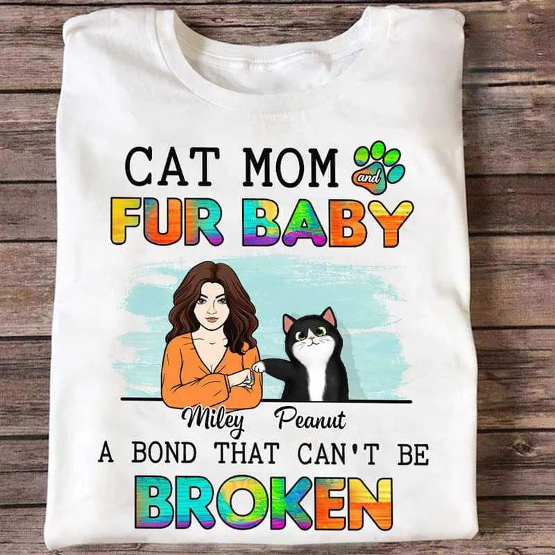 Personalized animal-themed T-shirts for pet lovers-Cat Mom Fur Babies Personalized Shirt