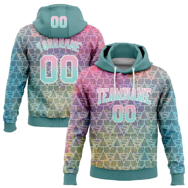 Women's Gradient Hoodies-Custom Stitched Shadow Blue Light Pink-Ice Blue Fade 3D Pattern Design Geometric Triangle Shapes Sports Pullover Sweatshirt Hoodie