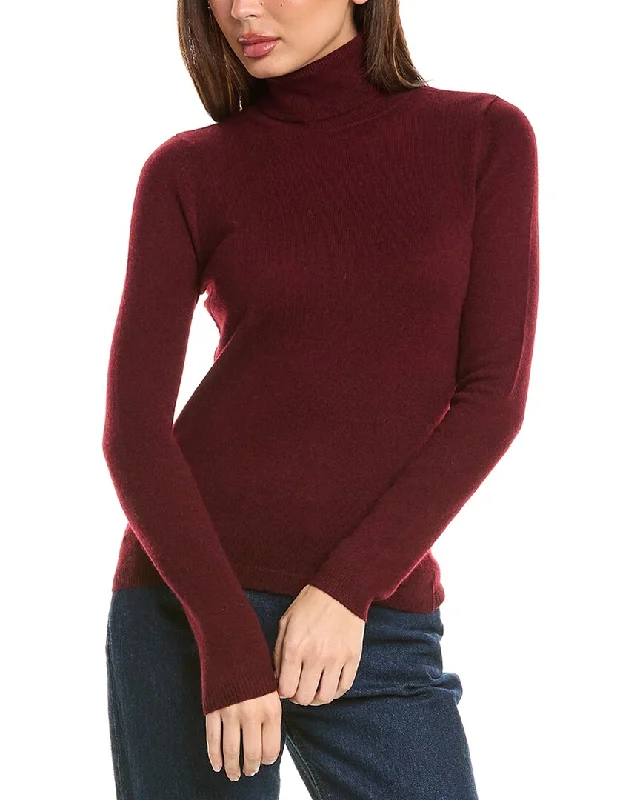 Alpaca chunky pullover sweater for warmth-Women's Floral Print Pullovers-Forte Cashmere Turtleneck Cashmere Sweater