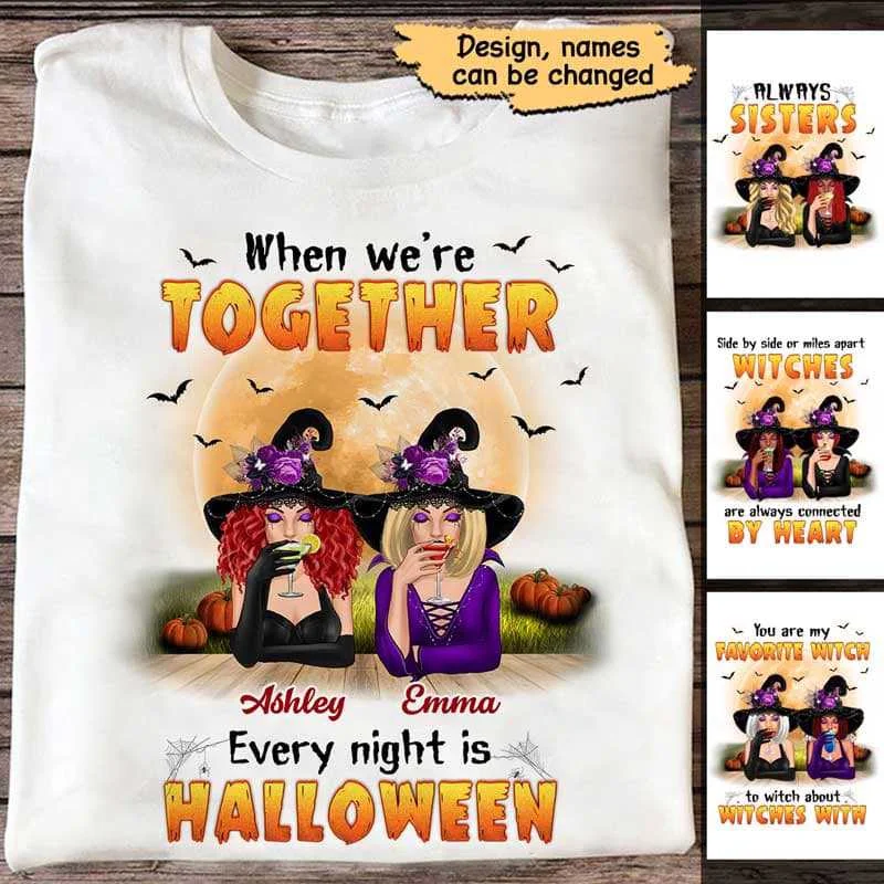 Fun pop culture T-shirts for fans-Halloween Witches Besties Personalized Shirt