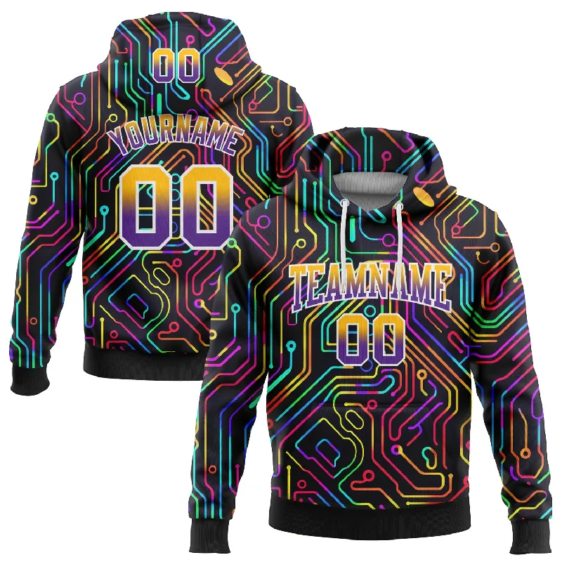 Women's Glitter Hoodies-Custom Stitched Black Gold-Purple Fade 3D Pattern Design Colorful Line Shapes Sports Pullover Sweatshirt Hoodie