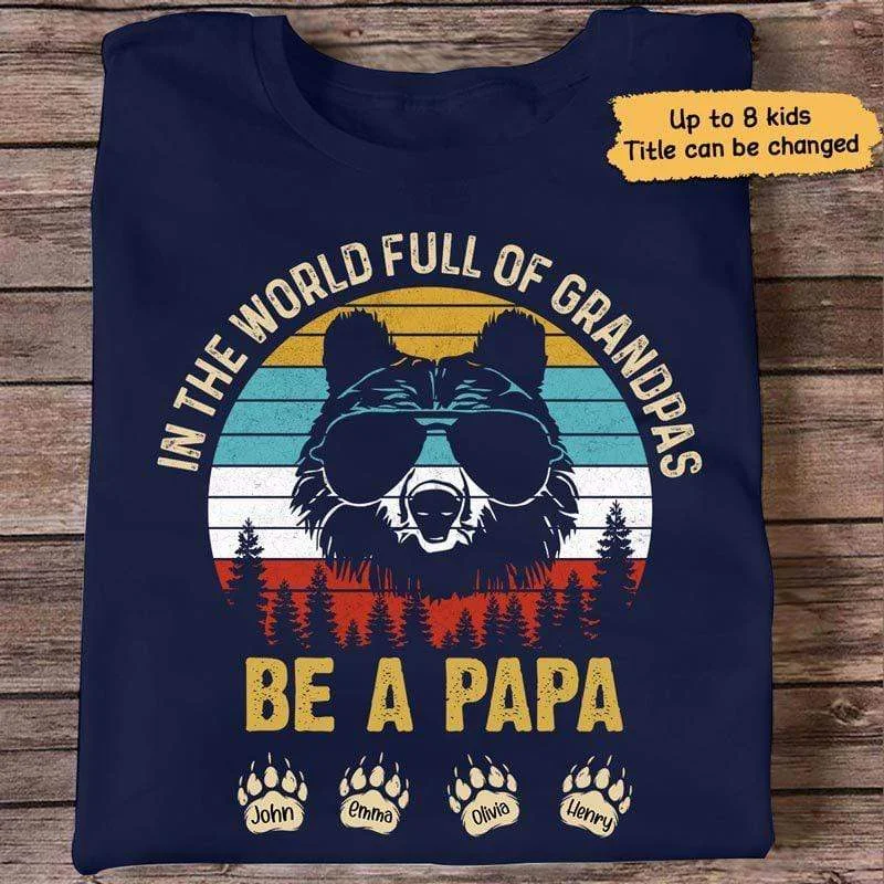 Fun custom graphic tees for team events-Papa Bear In The World Retro Personalized Shirt