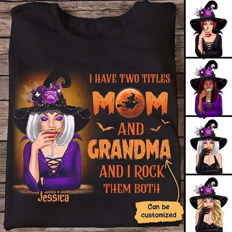 Personalized graphic T-shirts for family photos-Halloween Grandma Two Titles Personalized Shirt