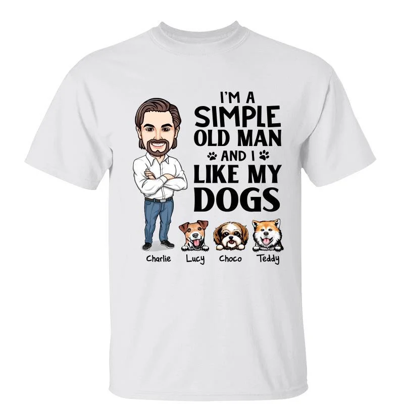 Custom printed holiday tees for families-Caricature Simple Old Man Like Dogs Personalized Shirt