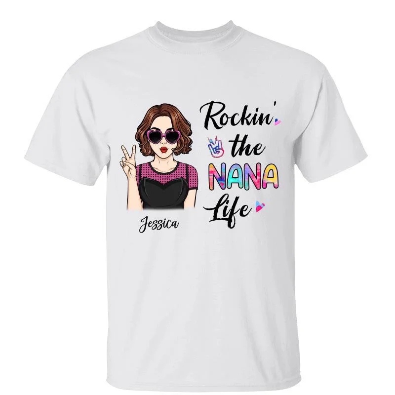 T-shirts with popular movie quotes-Rockin‘ Mom Grandma Life Pop Art Woman Personalized Shirt