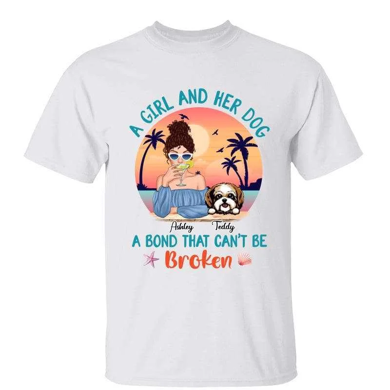 Funny T-shirts with sayings for men-Girl And Dog Summer Bond Can‘t Be Broken Gift For Dog Mom Personalized Shirt