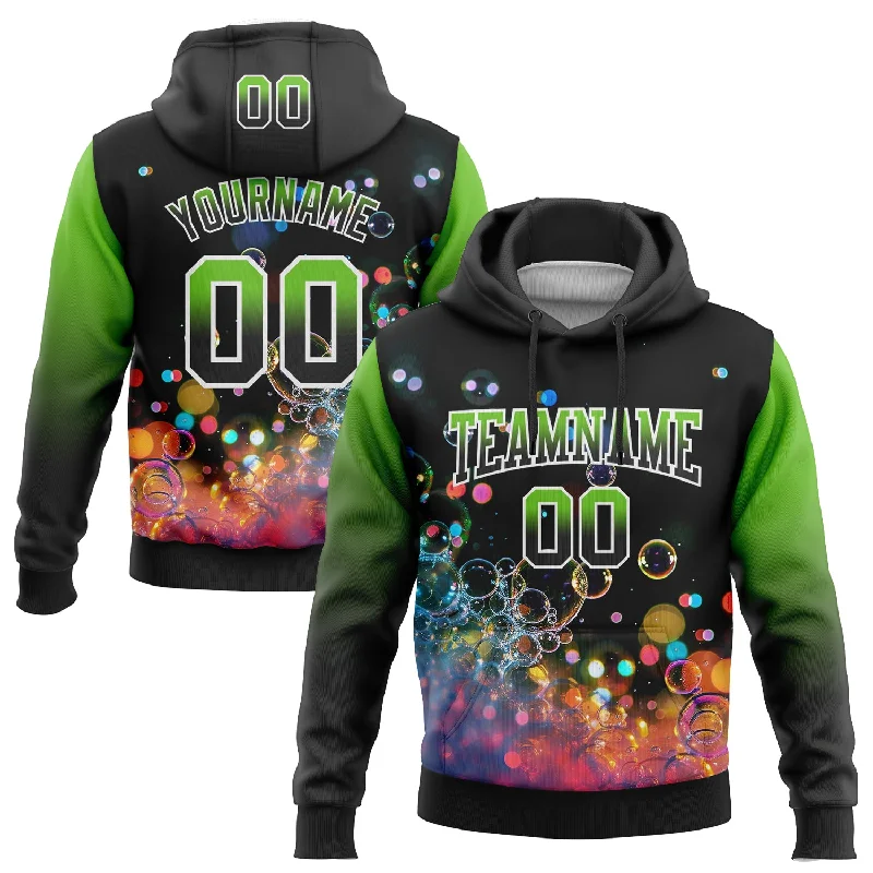 Women's Hoodies with Thumbholes-Custom Stitched Black Aurora Green-White Fade 3D Pattern Design Colorful Bubbles Sports Pullover Sweatshirt Hoodie