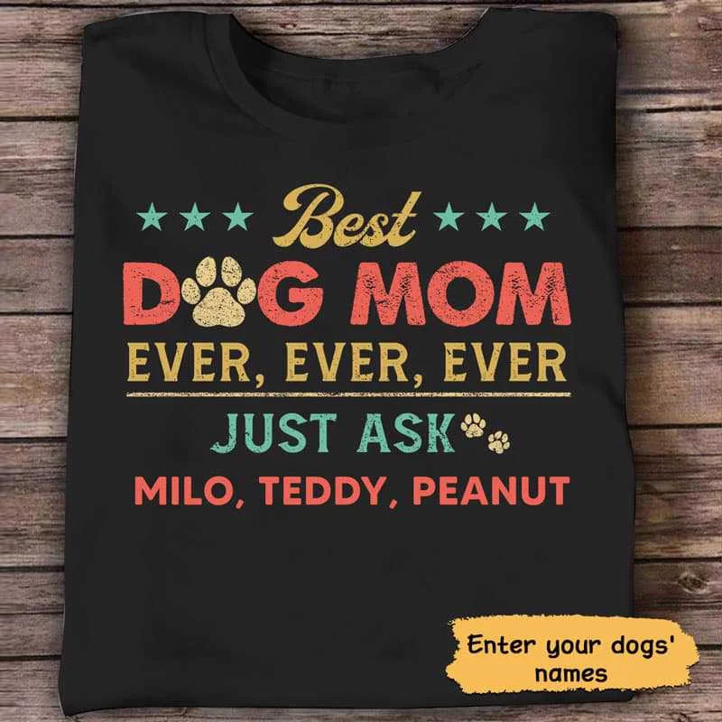 Fun holiday-themed T-shirts for work-Best Dog Mom Ever Ever Ever Personalized Shirt