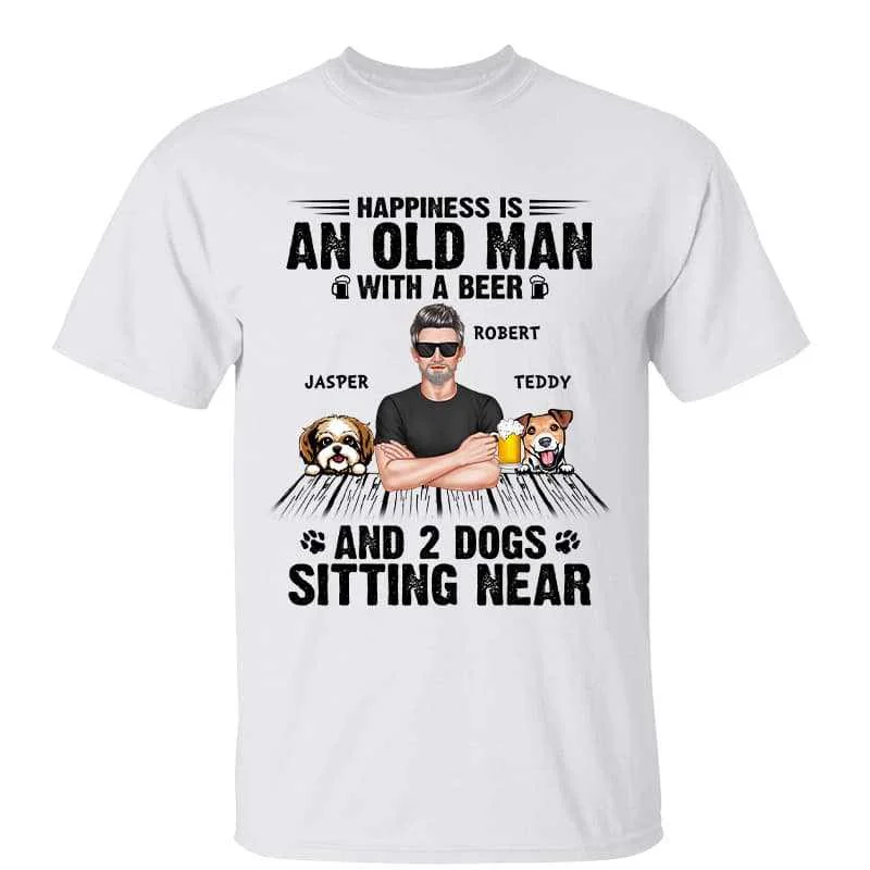 Personalized t-shirts for casual outings-Happiness Is Old Man With Dog Real Man Dog Dad Personalized Shirt