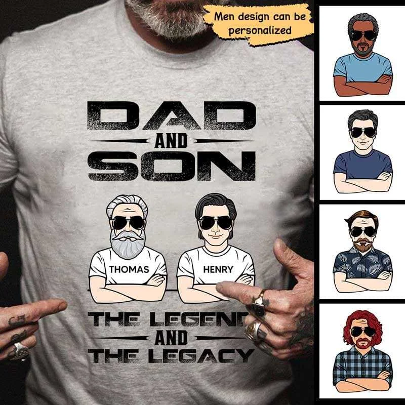 Funny cat-themed T-shirts for pet lovers-Father Son Legend Legacy Family Personalized Shirt