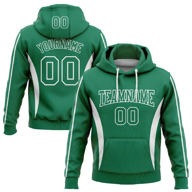 Women's Double Stripe Hoodies-Custom Stitched Kelly Green White 3D Pattern Design Color Blocking Stripe Sports Pullover Sweatshirt Hoodie