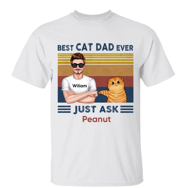 Custom-made vintage graphic T-shirts for fans-Real Man And Fluffy Cats Fist Bump Best Cat Dad Ever Just Ask Father's Day Gift Personalized Shirt