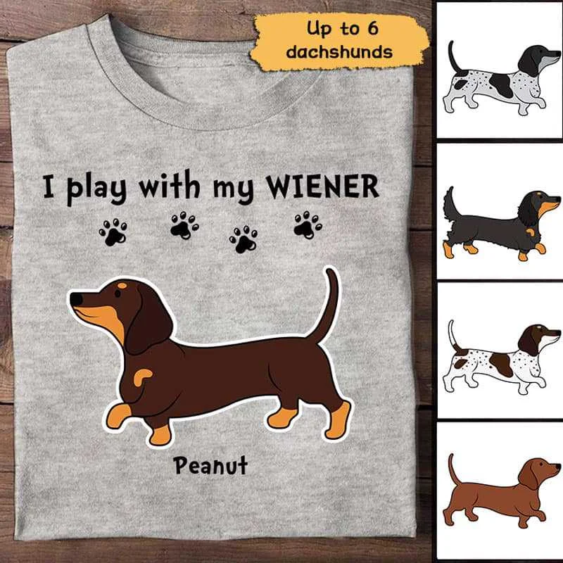 Custom holiday-themed T-shirts for kids-Play With Wieners Dachshunds Dogs Personalized Shirt