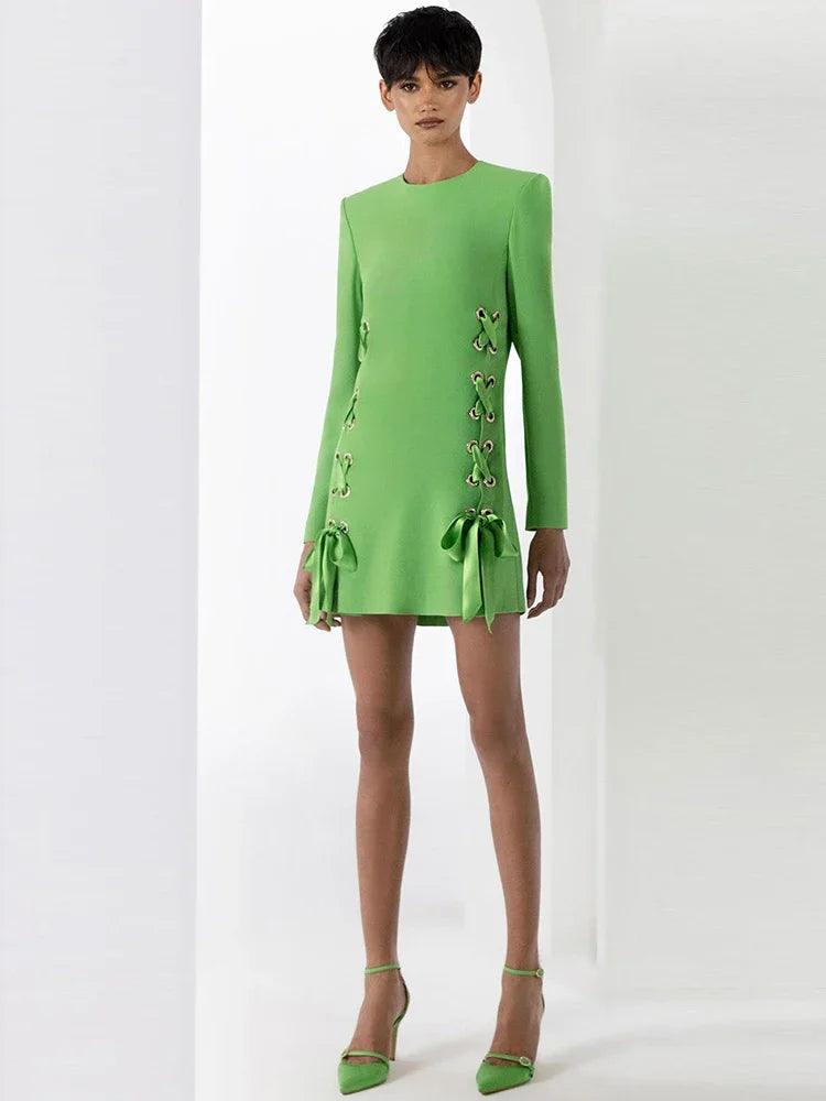 Frances Ribbons Lacing Up Green Dress