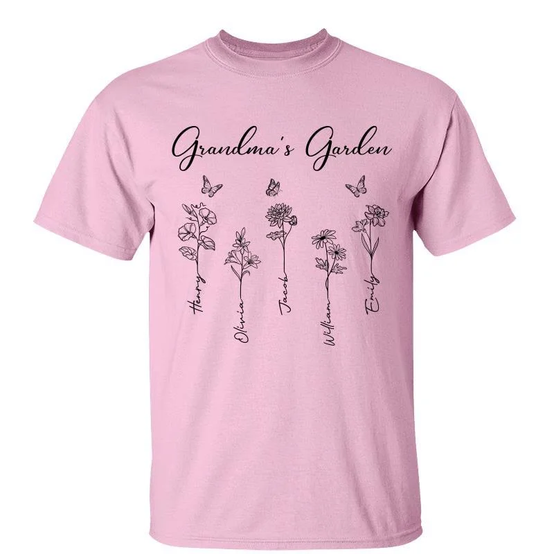 Funny travel T-shirts for adventurers-Grandma Family Birth Month Flowers Personalized Shirt