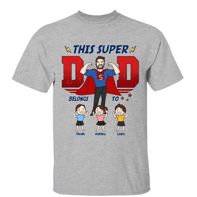 Cool printed T-shirts for teenagers-This Super Dad Belongs To Personalized Shirt