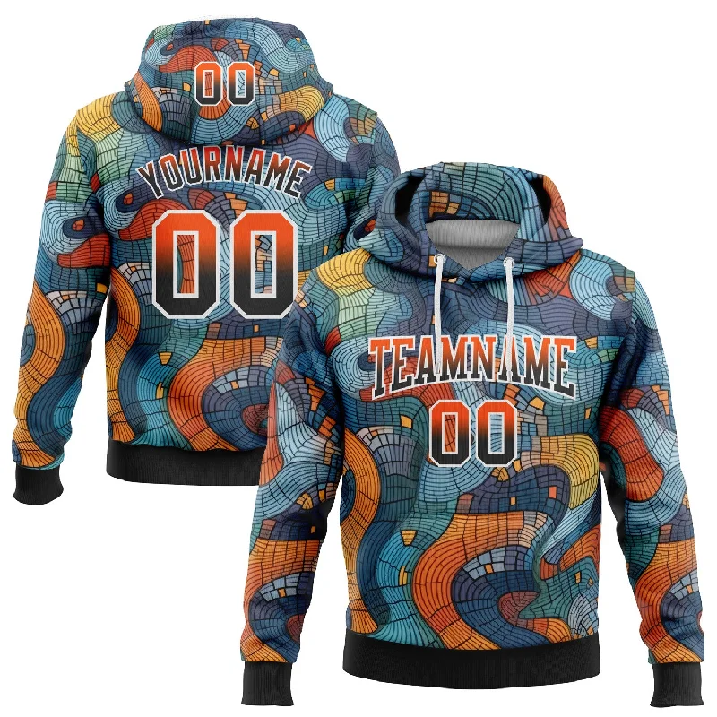 Women's Fashion Forward Hoodies-Custom Stitched Black Orange-White Fade 3D Pattern Design Colorful Curve Shapes Sports Pullover Sweatshirt Hoodie