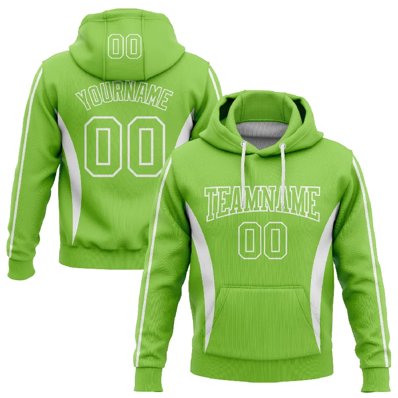 Women's Curvy Fit Hoodies-Custom Stitched Neon Green White 3D Pattern Design Color Blocking Stripe Sports Pullover Sweatshirt Hoodie