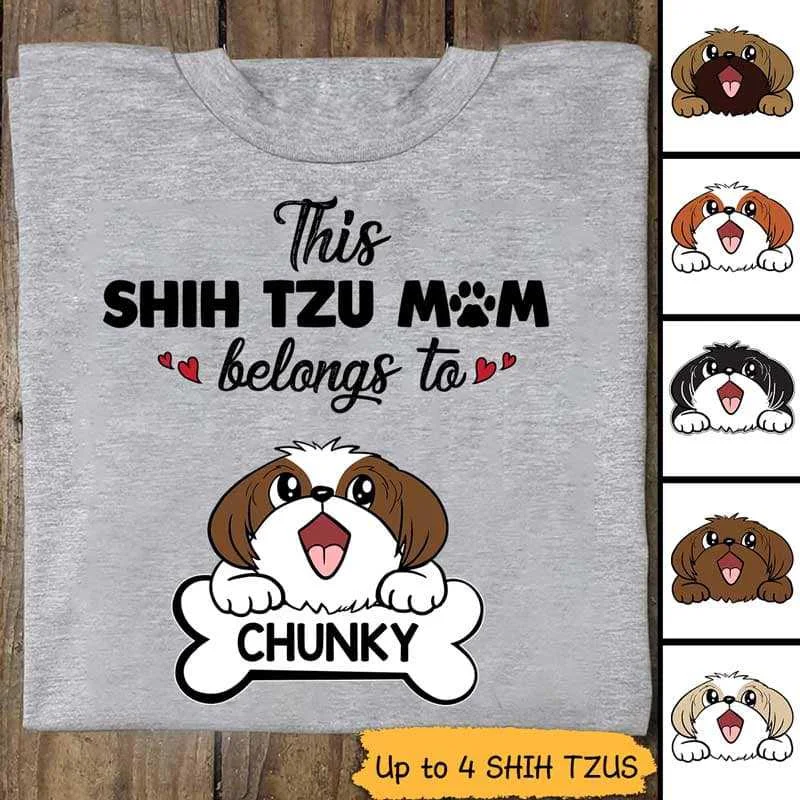 Unique funny graphic tees for women-This Shih Tzu Mom Belongs To Dogs Personalized Shirt