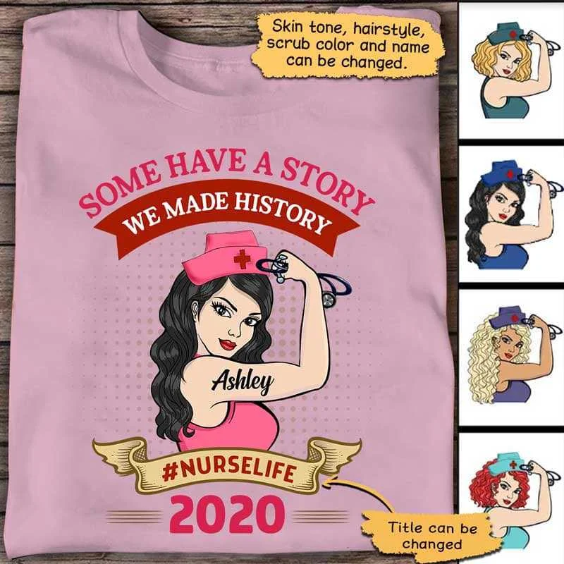 Personalized slogan tees for friends-We Made History 2020 Nurse Strong Personalized Light Pink Shirt