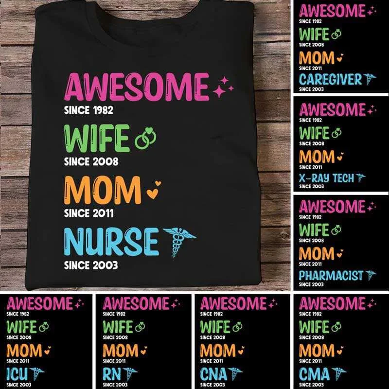 Custom T-shirts for travel bloggers-Wife Mom Nurse Simple Personalized Shirt